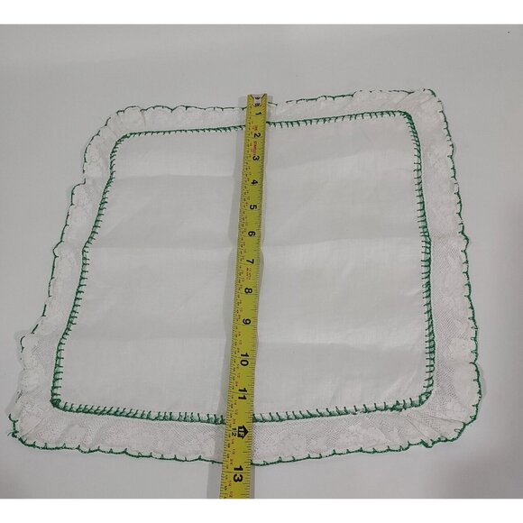 Antique Vintage 1920 Green White Wedding Handkerchief Handmade French Lace - Picture 4 of 8